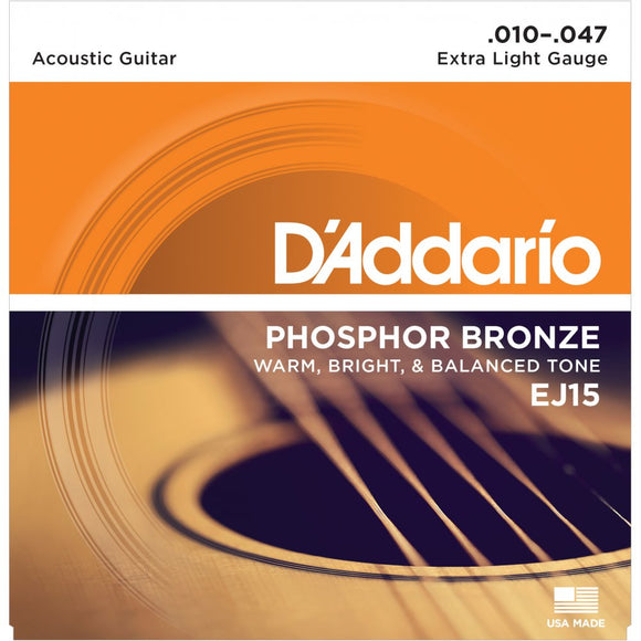 D'Addario Extra Light Phosphor Bronze Guitar Strings 0.046-0.010