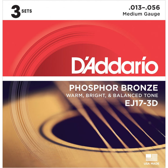 D'Addario 13 Medium Phosphor Bronze Guitar Strings 0.013-0.056