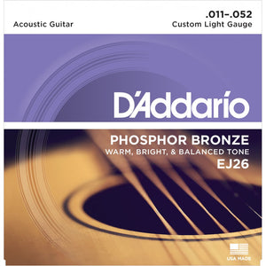 D'Addario Custom Light Phosphor Bronze Guitar Strings 0.052-0.011